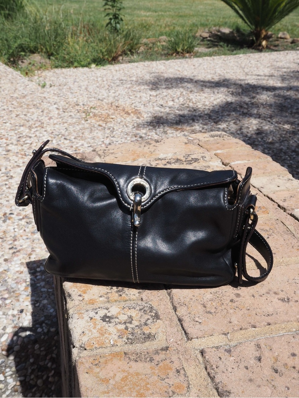Kate Spade Vintage Black Leather Shoulder Bag with Silver Hardware